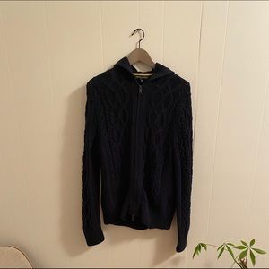 BANANA REPUBLIC CABLE KNIT HOODIE NAVY IN MEDIUM